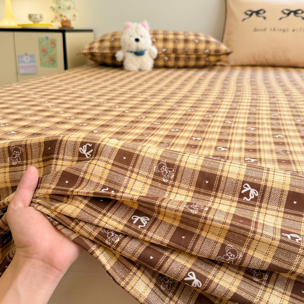 91家纺网 家纺一手货源 找家纺 沐辰 2025新款A类全棉纯棉双层纱单品床单床单单件单床单 好运蝴蝶结