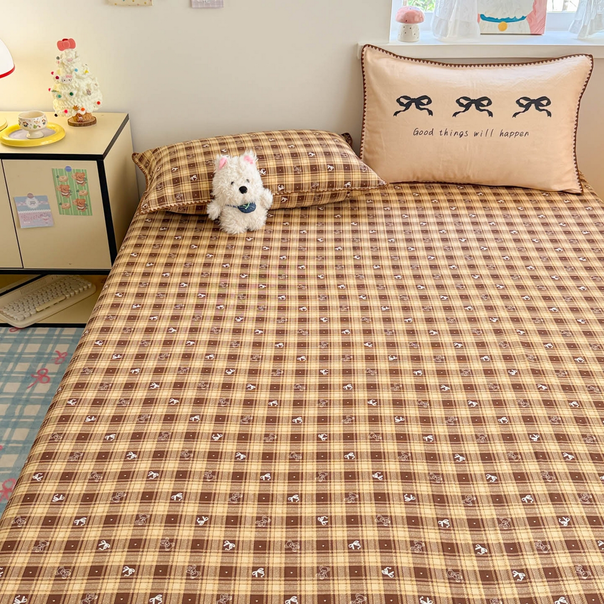 91家纺网 家纺一手货源 找家纺 沐辰 2025新款A类全棉纯棉双层纱单品床单床单单件单床单 好运蝴蝶结