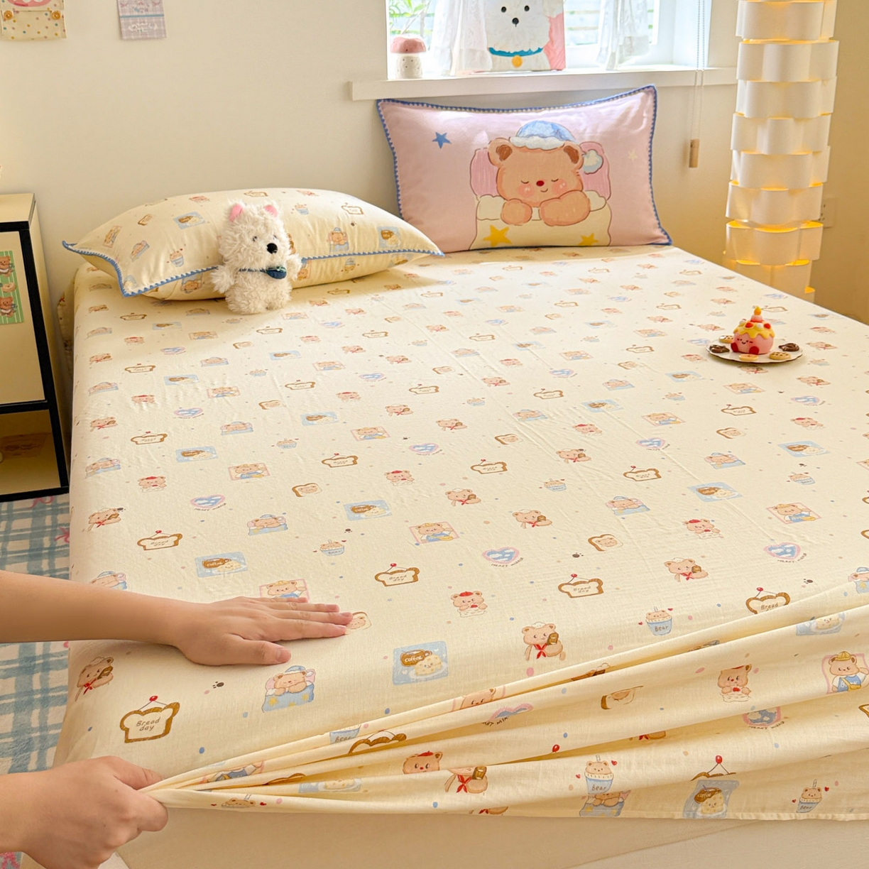 91家纺网 家纺一手货源 找家纺 沐辰 2025新款A类全棉纯棉双层纱单品床单床单单件单床单 晚安熊