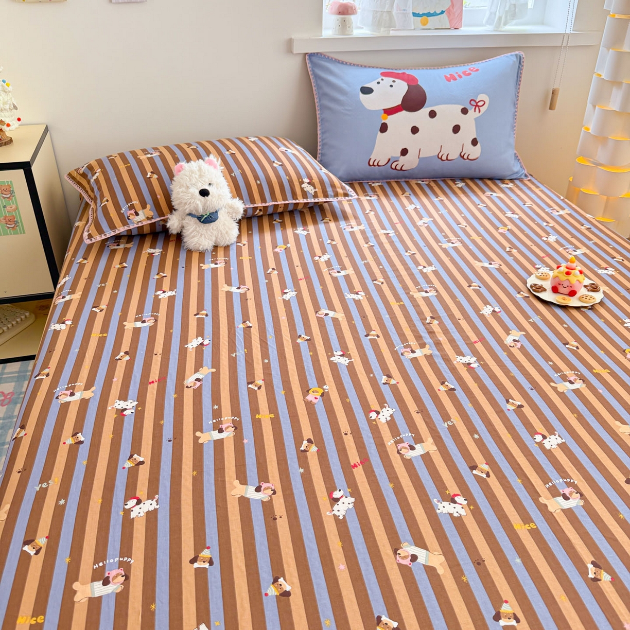 91家纺网 家纺一手货源 找家纺 沐辰 2025新款A类全棉纯棉双层纱单品床单床单单件单床单 斑点狗