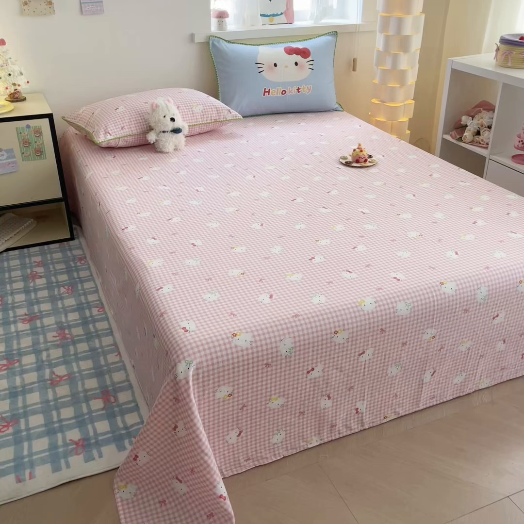 91家纺网 家纺一手货源 找家纺 沐辰 2025新款A类全棉纯棉双层纱单品床单床单单件单床单 蓝色小猫