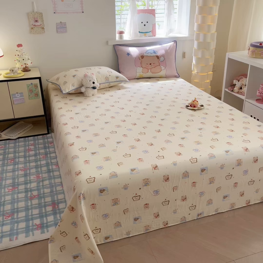 91家纺网 家纺一手货源 找家纺 沐辰 2025新款A类全棉纯棉双层纱单品床单床单单件单床单 晚安熊