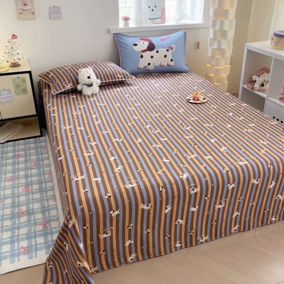 91家纺网 家纺一手货源 找家纺 沐辰 2025新款A类全棉纯棉双层纱单品床单床单单件单床单 斑点狗