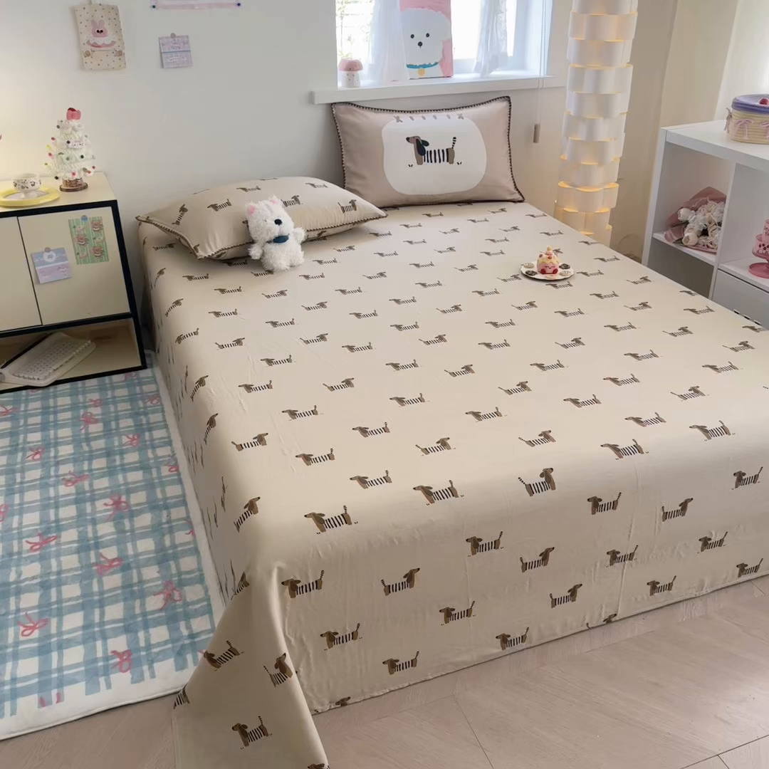 91家纺网 家纺一手货源 找家纺 沐辰 2025新款A类全棉纯棉双层纱单品床单床单单件单床单 棒棒小狗