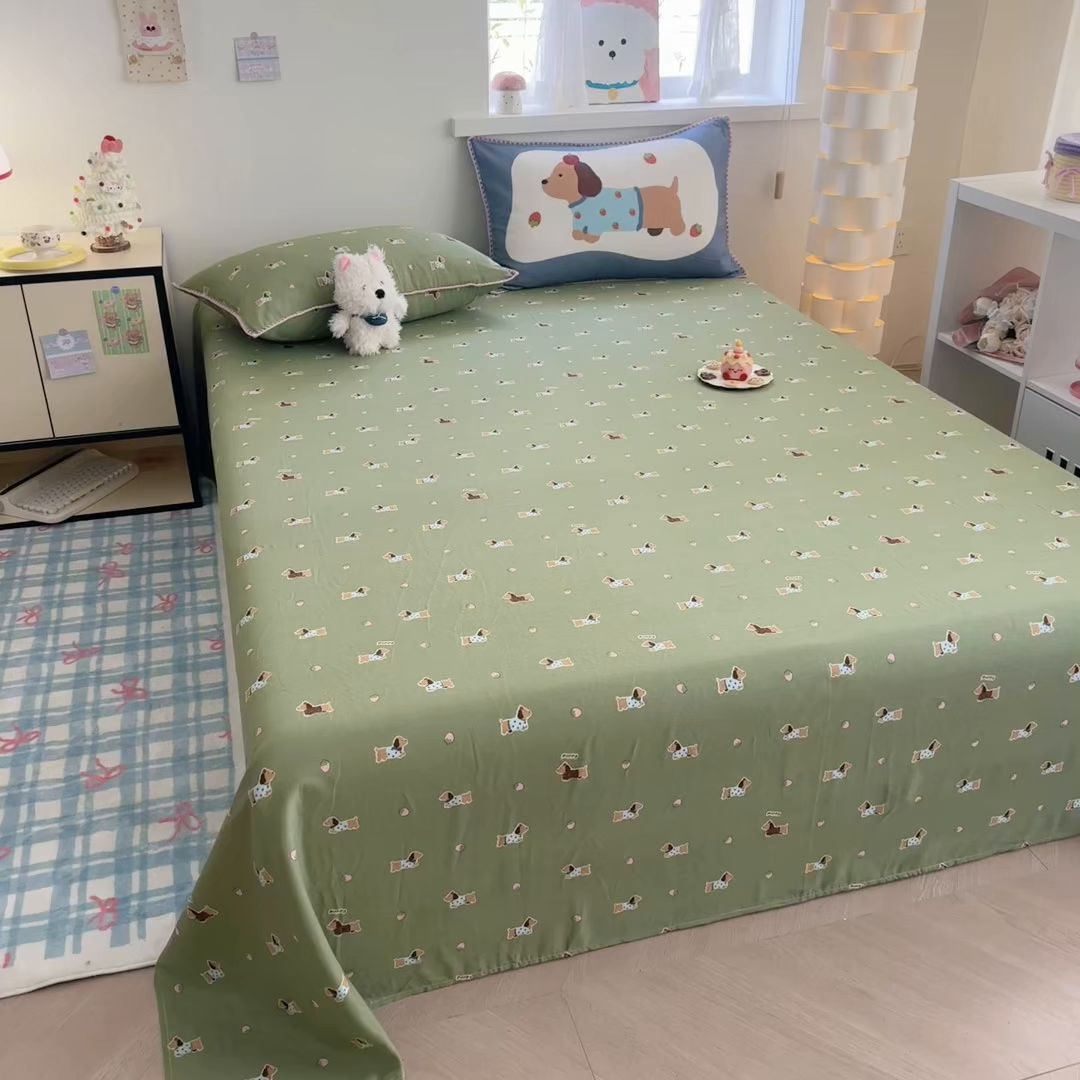 91家纺网 家纺一手货源 找家纺 沐辰 2025新款A类全棉纯棉双层纱单品床单床单单件单床单 衬衫狗狗