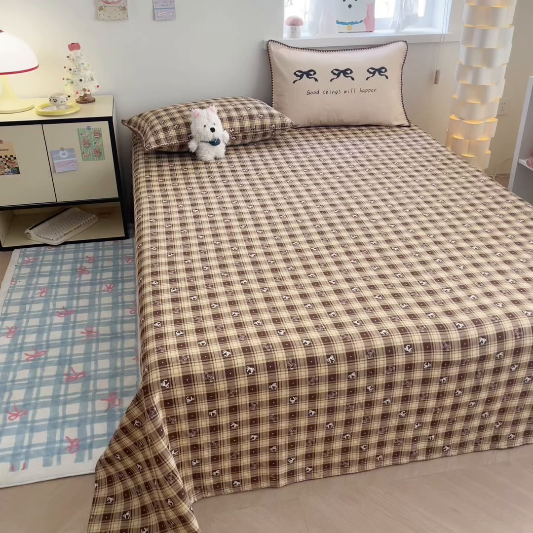 91家纺网 家纺一手货源 找家纺 沐辰 2025新款A类全棉纯棉双层纱单品床单床单单件单床单 好运蝴蝶结