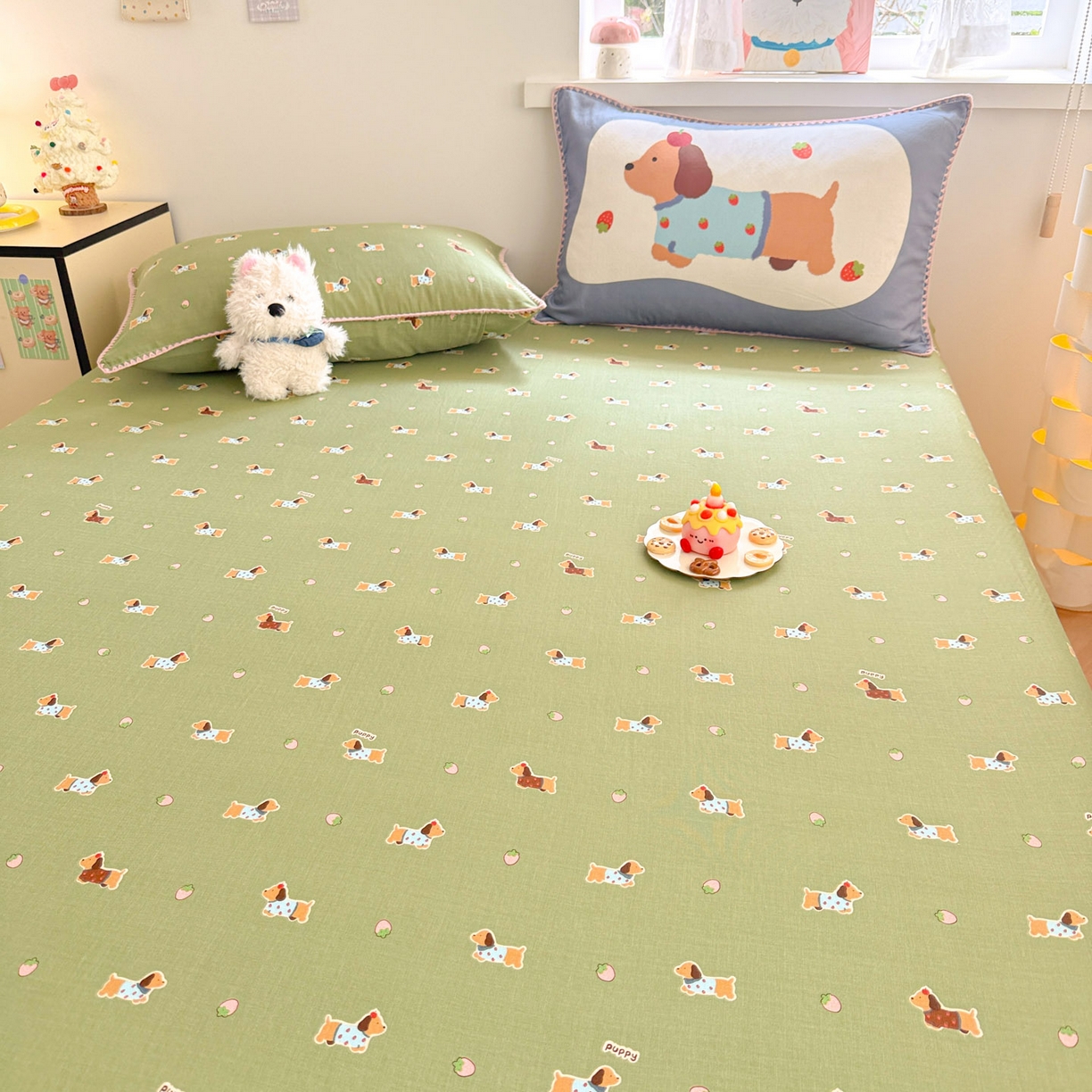 91家纺网 家纺一手货源 找家纺 沐辰 2025新款A类全棉纯棉双层纱单品床笠床笠单件单床笠 衬衫狗狗