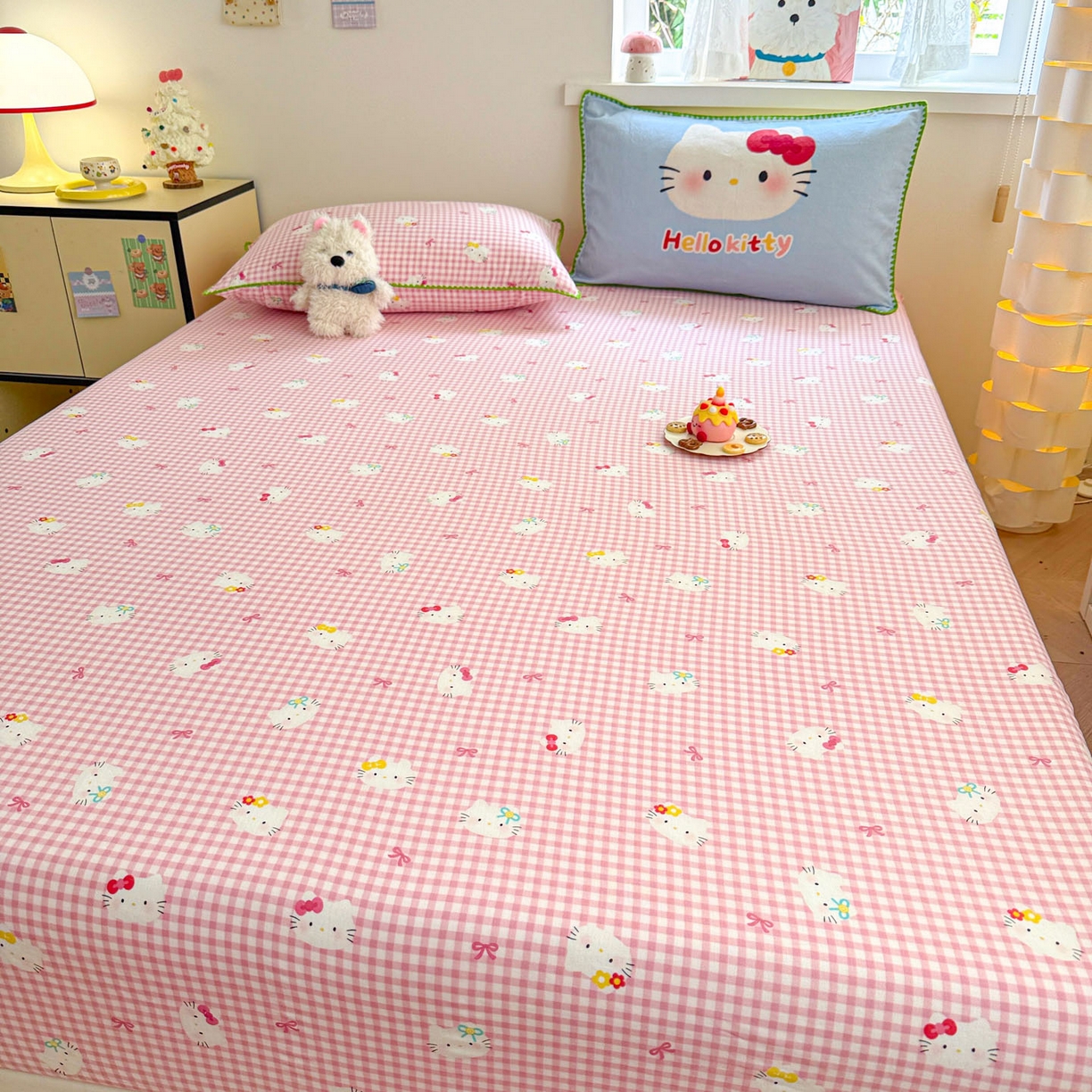 91家纺网 家纺一手货源 找家纺 沐辰 2025新款A类全棉纯棉双层纱单品床笠床笠单件单床笠 蓝色小猫