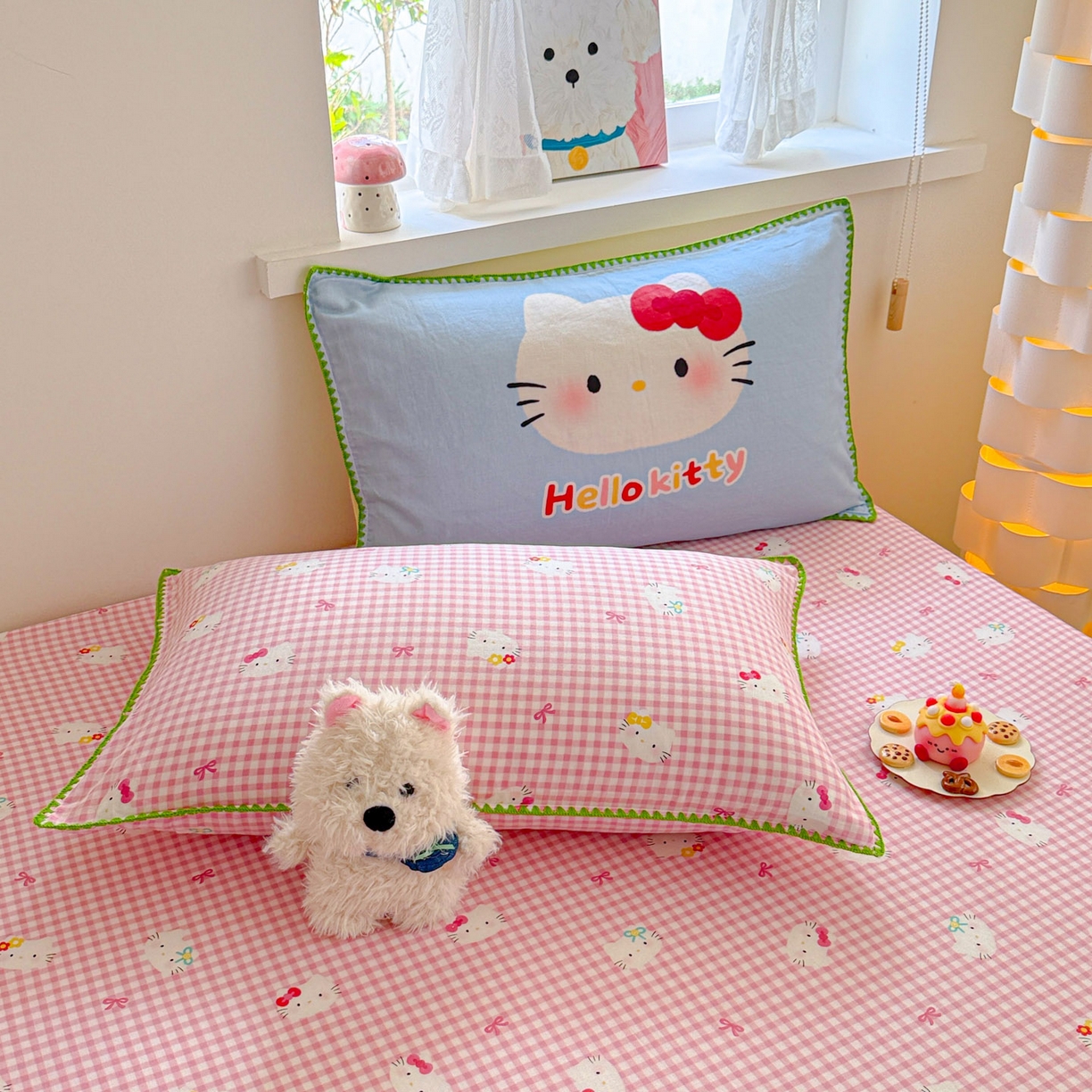 91家纺网 家纺一手货源 找家纺 沐辰 2025新款A类全棉纯棉双层纱单品床笠床笠单件单床笠 蓝色小猫