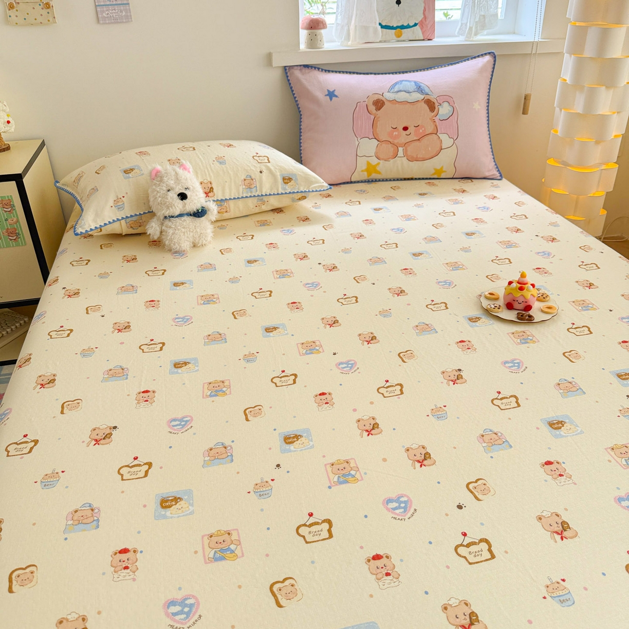 91家纺网 家纺一手货源 找家纺 沐辰 2025新款A类全棉纯棉双层纱单品床笠床笠单件单床笠 晚安熊