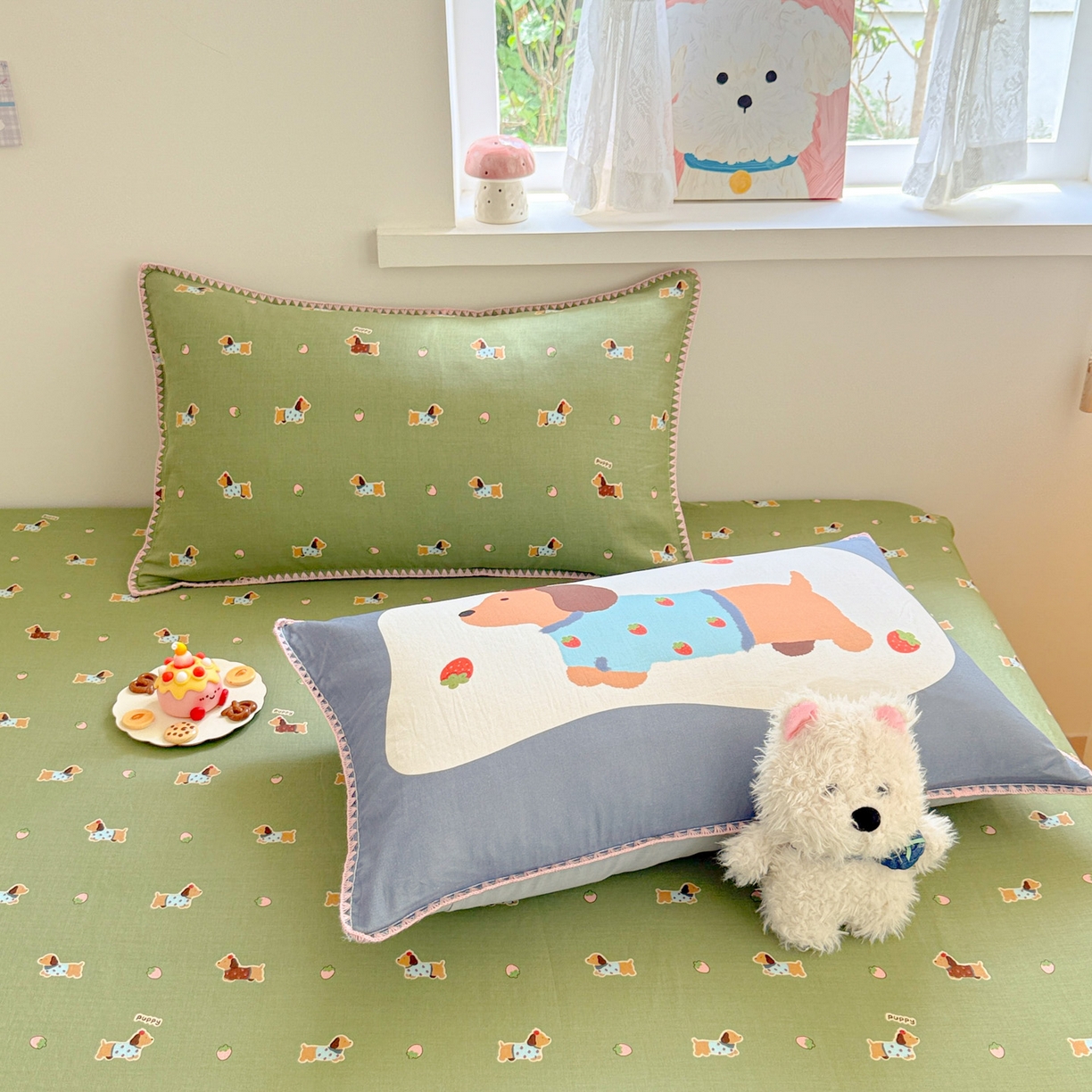 91家纺网 家纺一手货源 找家纺 沐辰 2025新款A类全棉纯棉双层纱单品床笠床笠单件单床笠 衬衫狗狗