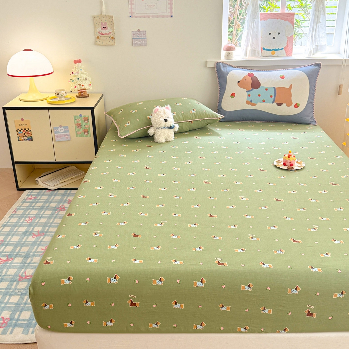 91家纺网 家纺一手货源 找家纺 沐辰 2025新款A类全棉纯棉双层纱单品床笠床笠单件单床笠 衬衫狗狗