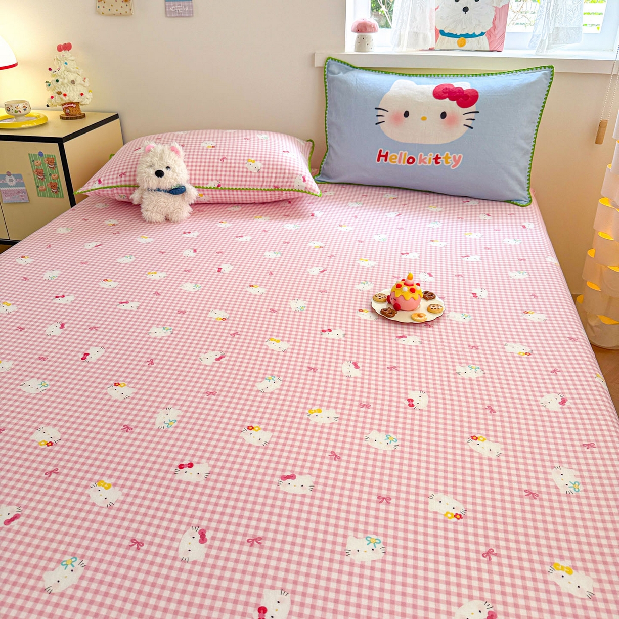 91家纺网 家纺一手货源 找家纺 沐辰 2025新款A类全棉纯棉双层纱单品床笠床笠单件单床笠 蓝色小猫