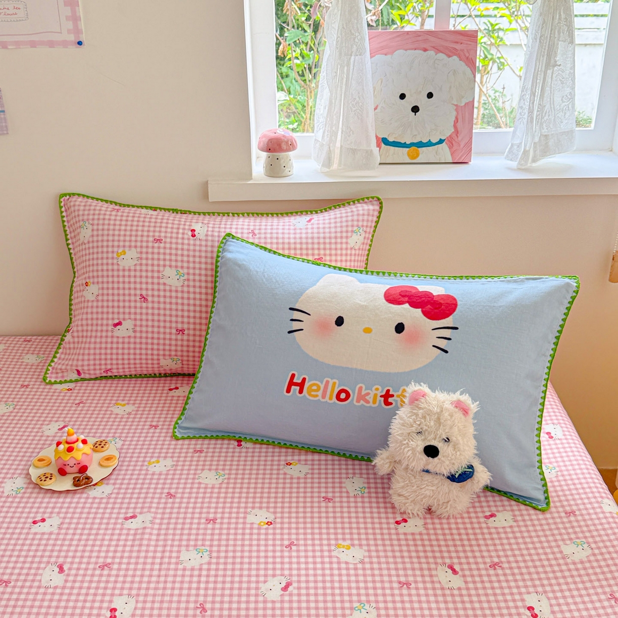 91家纺网 家纺一手货源 找家纺 沐辰 2025新款A类全棉纯棉双层纱单品床笠床笠单件单床笠 蓝色小猫