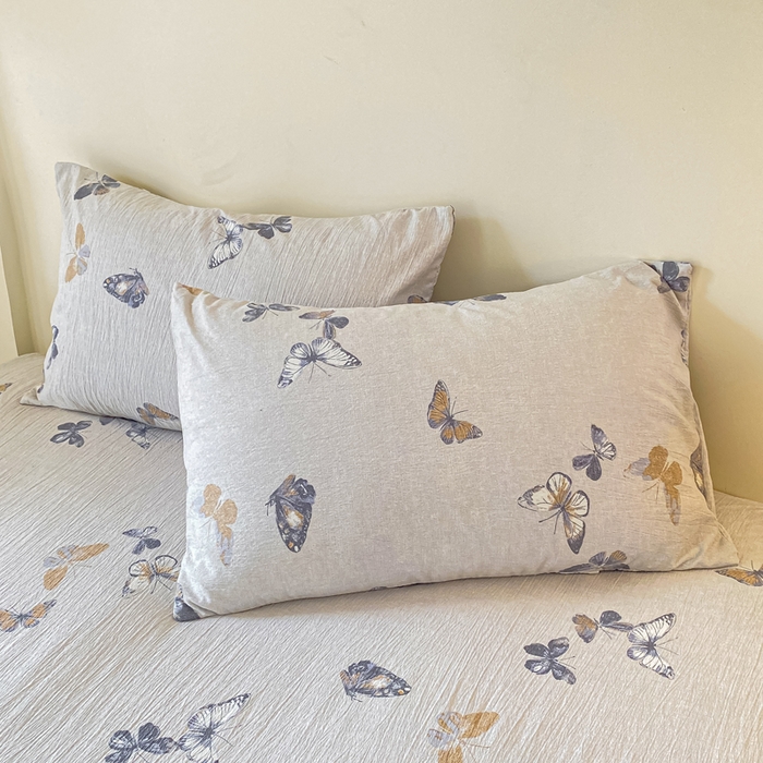 91家纺网 家纺一手货源 找家纺 康纳利 2025新款加厚亚麻皱皱纱床笠单床笠床笠单品 蝶舞