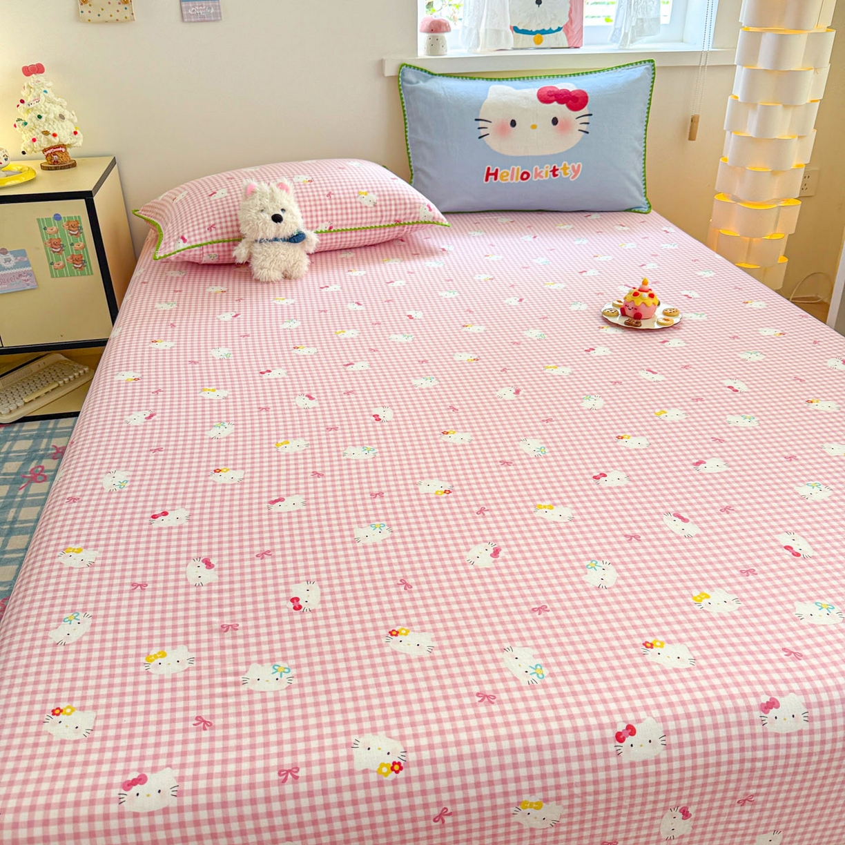 91家纺网 家纺一手货源 找家纺 沐辰 2025新款A类全棉纯棉双层纱单品床笠床笠单件单床笠 蓝色小猫