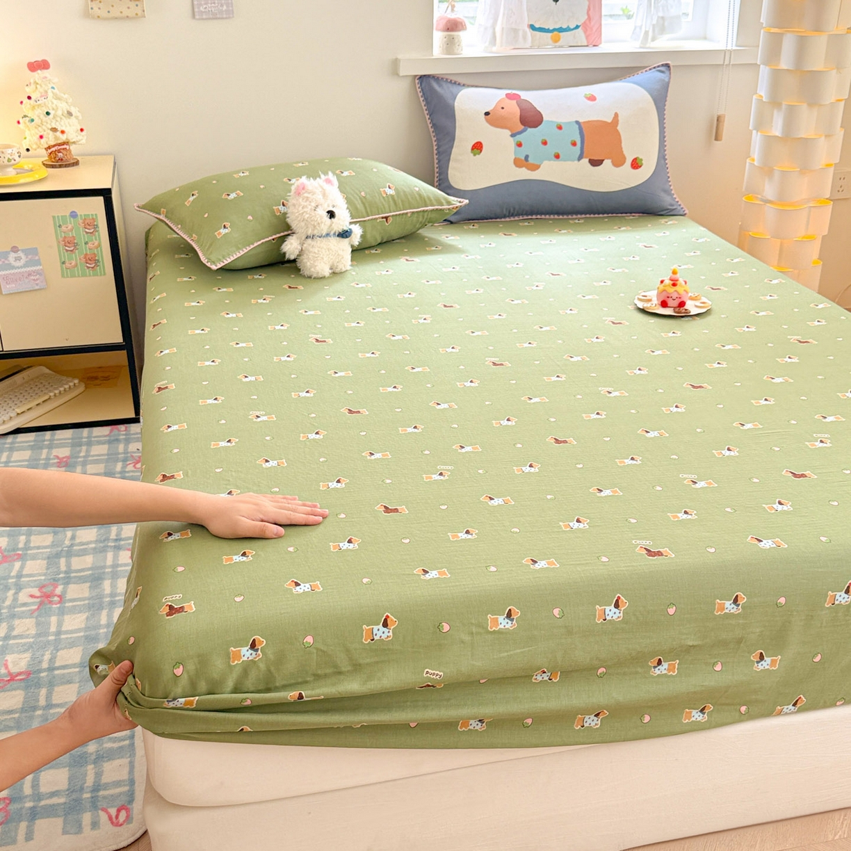 91家纺网 家纺一手货源 找家纺 沐辰 2025新款A类全棉纯棉双层纱单品床笠床笠单件单床笠 衬衫狗狗