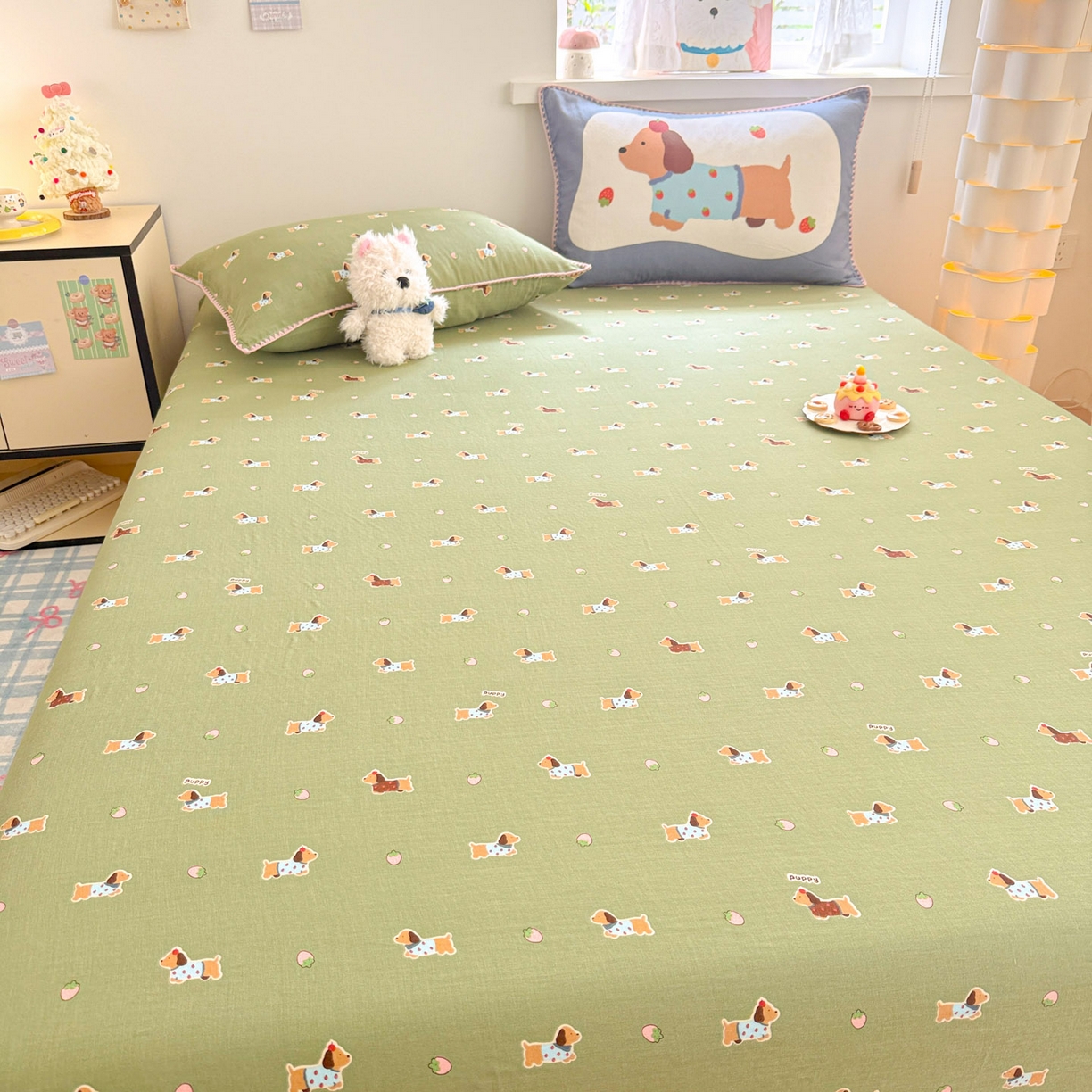 91家纺网 家纺一手货源 找家纺 沐辰 2025新款A类全棉纯棉双层纱单品床笠床笠单件单床笠 衬衫狗狗