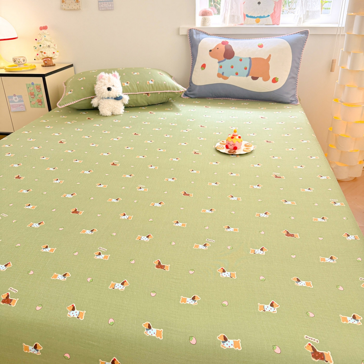 91家纺网 家纺一手货源 找家纺 沐辰 2025新款A类全棉纯棉双层纱单品床笠床笠单件单床笠 衬衫狗狗