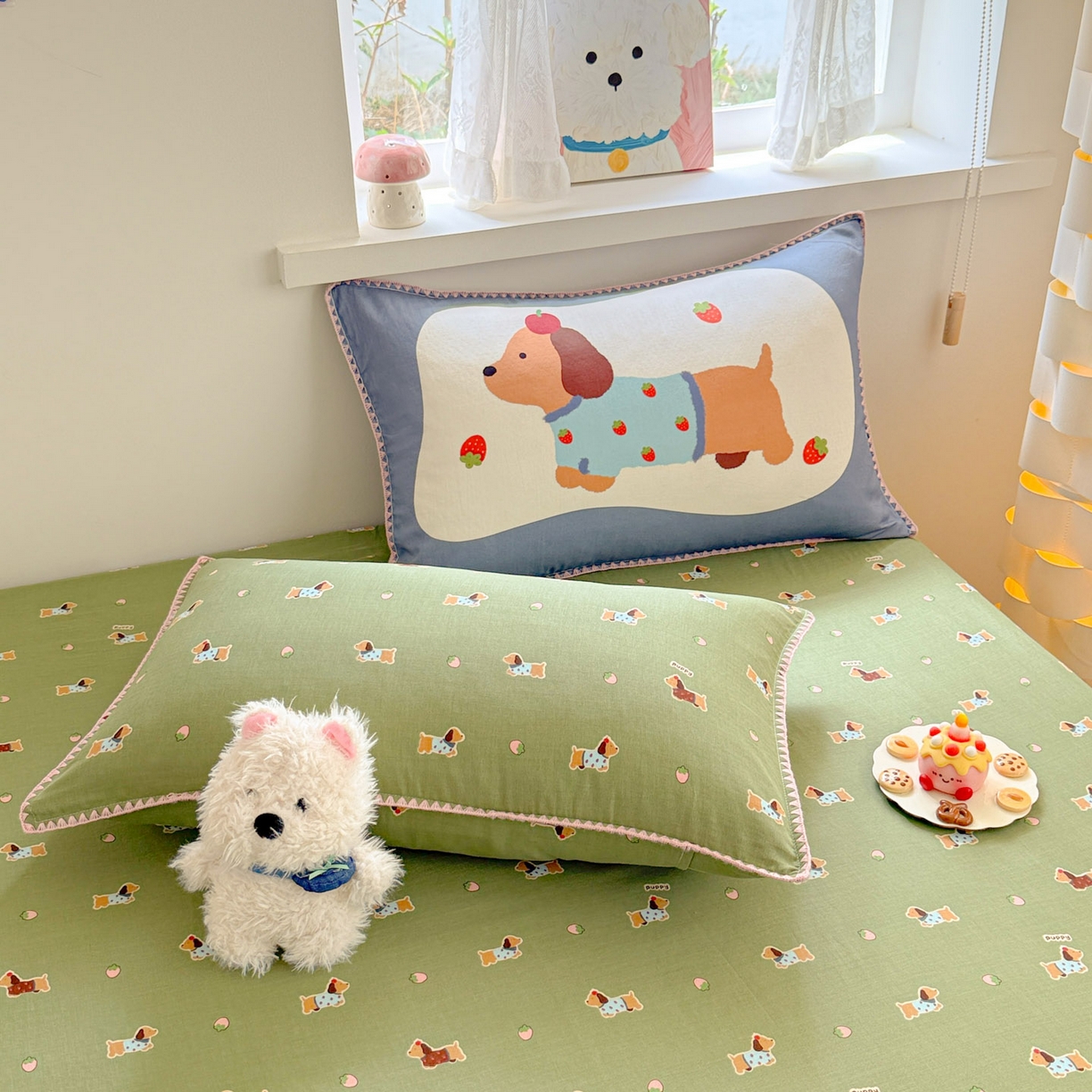 91家纺网 家纺一手货源 找家纺 沐辰 2025新款A类全棉纯棉双层纱单品床笠床笠单件单床笠 衬衫狗狗