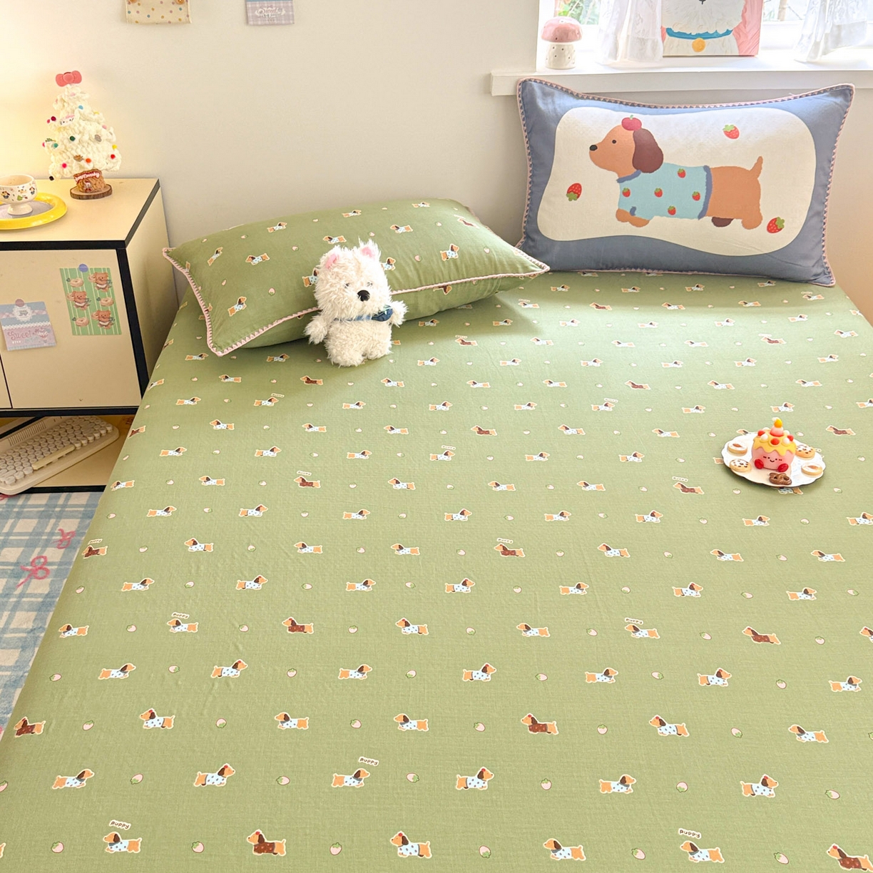 91家纺网 家纺一手货源 找家纺 沐辰 2025新款A类全棉纯棉双层纱单品床笠床笠单件单床笠 衬衫狗狗