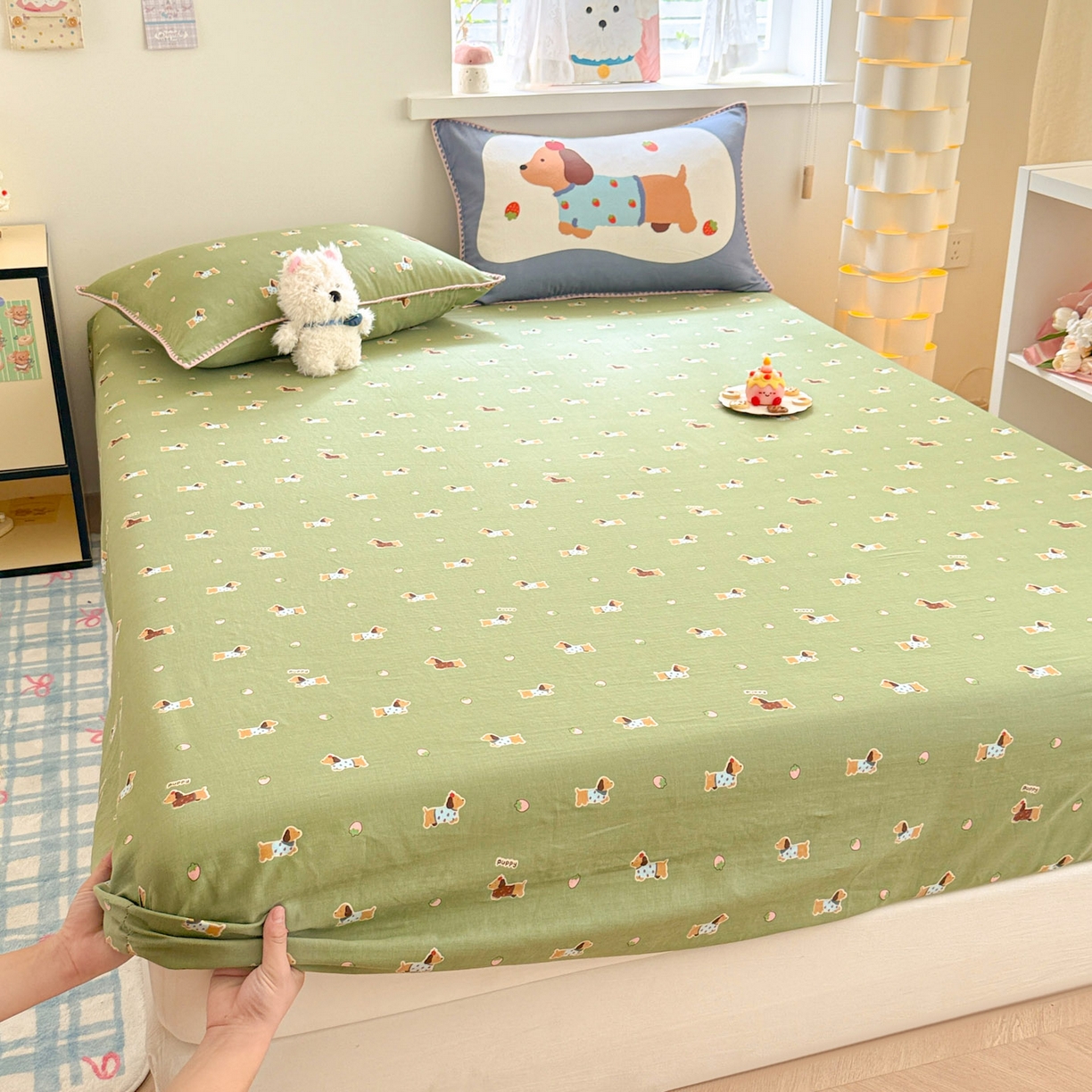 91家纺网 家纺一手货源 找家纺 沐辰 2025新款A类全棉纯棉双层纱单品床笠床笠单件单床笠 衬衫狗狗