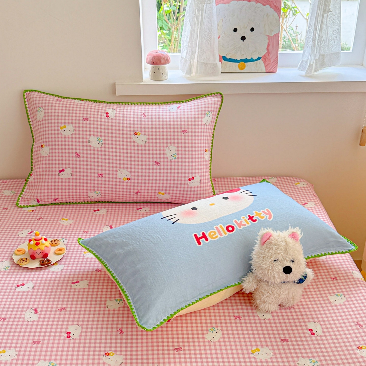 91家纺网 家纺一手货源 找家纺 沐辰 2025新款A类全棉纯棉双层纱单品床笠床笠单件单床笠 蓝色小猫