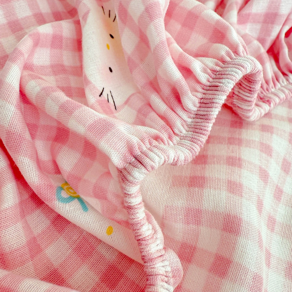 91家纺网 家纺一手货源 找家纺 沐辰 2025新款A类全棉纯棉双层纱单品床笠床笠单件单床笠 蓝色小猫