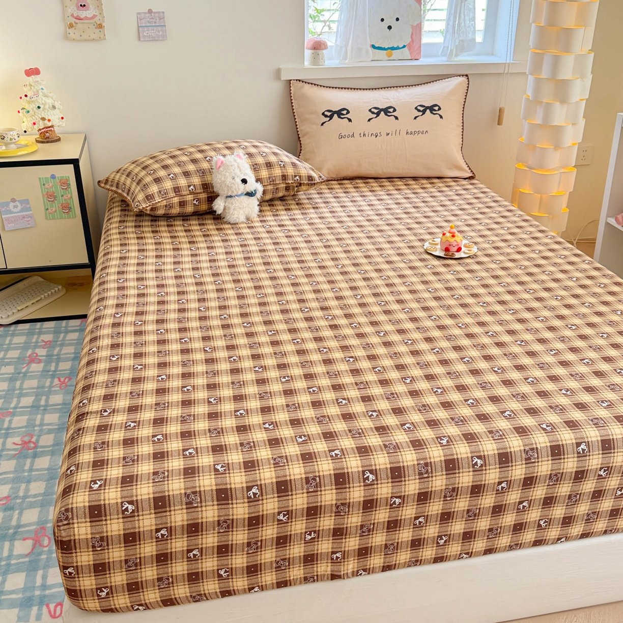 91家纺网 家纺一手货源 找家纺 沐辰 2025新款A类全棉纯棉双层纱单品床笠床笠单件单床笠 好运蝴蝶结