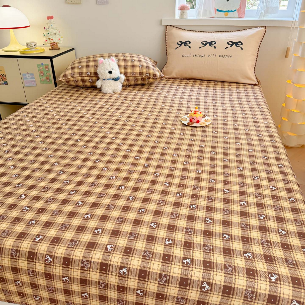 91家纺网 家纺一手货源 找家纺 沐辰 2025新款A类全棉纯棉双层纱单品床笠床笠单件单床笠 好运蝴蝶结