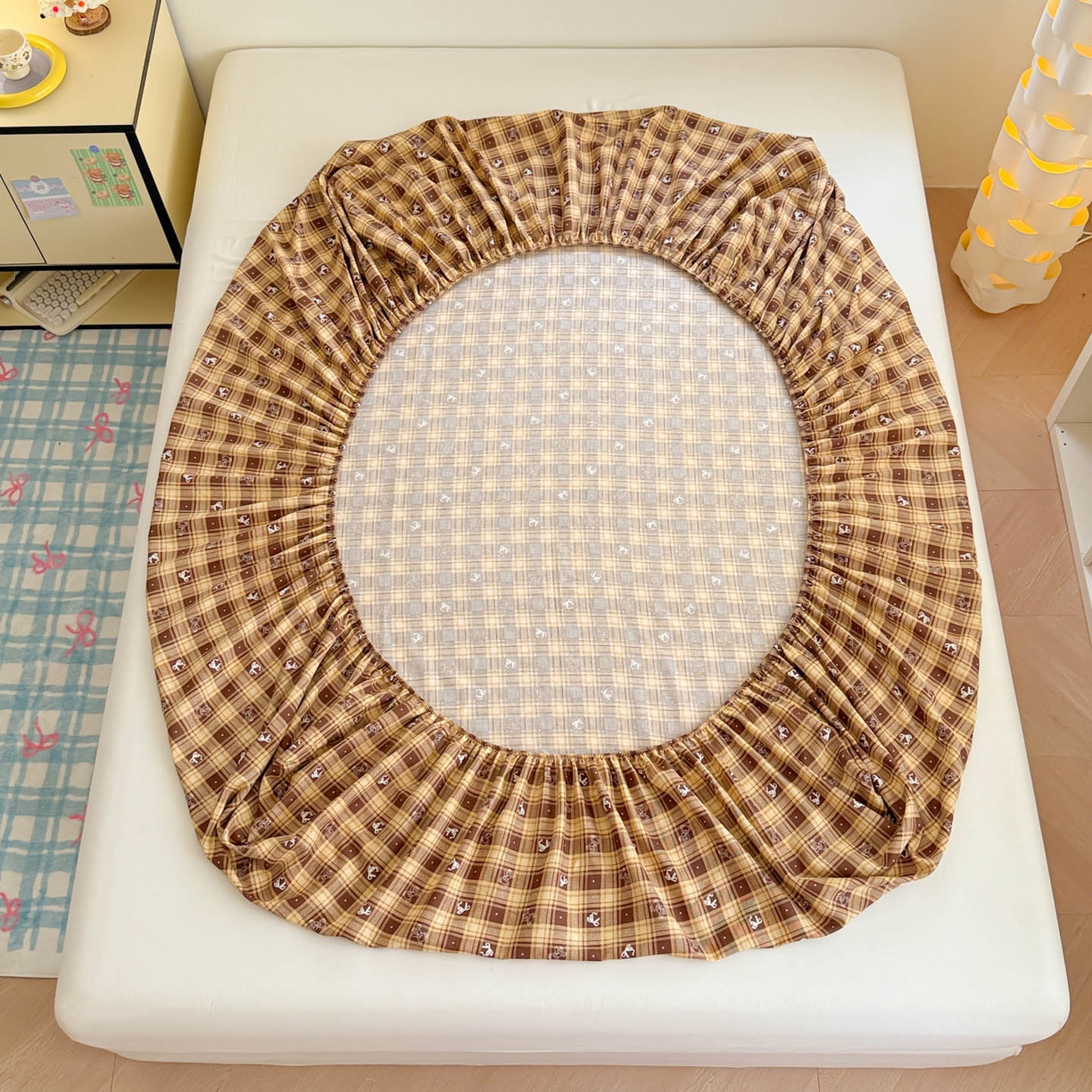 91家纺网 家纺一手货源 找家纺 沐辰 2025新款A类全棉纯棉双层纱单品床笠床笠单件单床笠 好运蝴蝶结