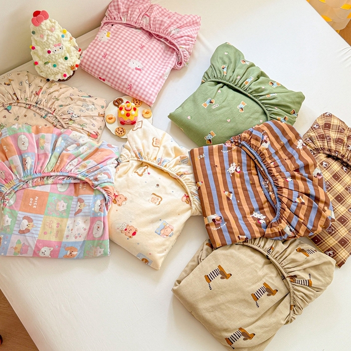 91家纺网 家纺一手货源 找家纺 沐辰 2025新款A类全棉纯棉双层纱单品床笠床笠单件单床笠 组合图仅供展示