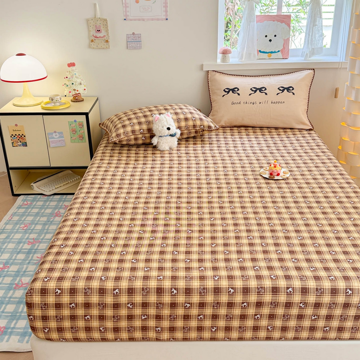 91家纺网 家纺一手货源 找家纺 沐辰 2025新款A类全棉纯棉双层纱单品床笠床笠单件单床笠 好运蝴蝶结