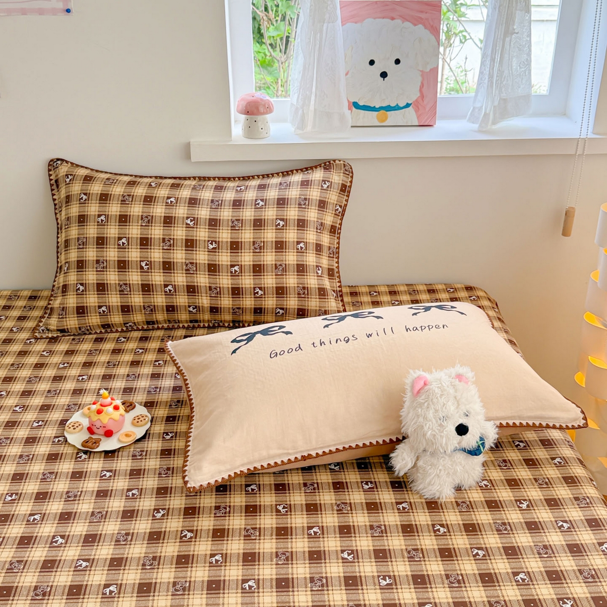 91家纺网 家纺一手货源 找家纺 沐辰 2025新款A类全棉纯棉双层纱单品床笠床笠单件单床笠 好运蝴蝶结