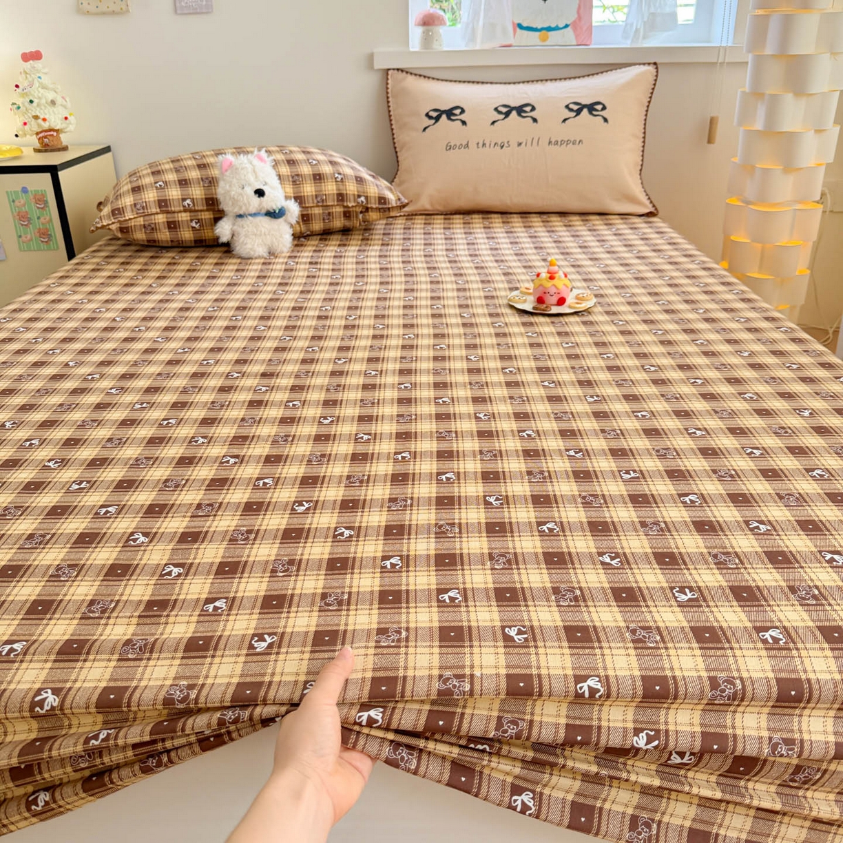 91家纺网 家纺一手货源 找家纺 沐辰 2025新款A类全棉纯棉双层纱单品床笠床笠单件单床笠 好运蝴蝶结