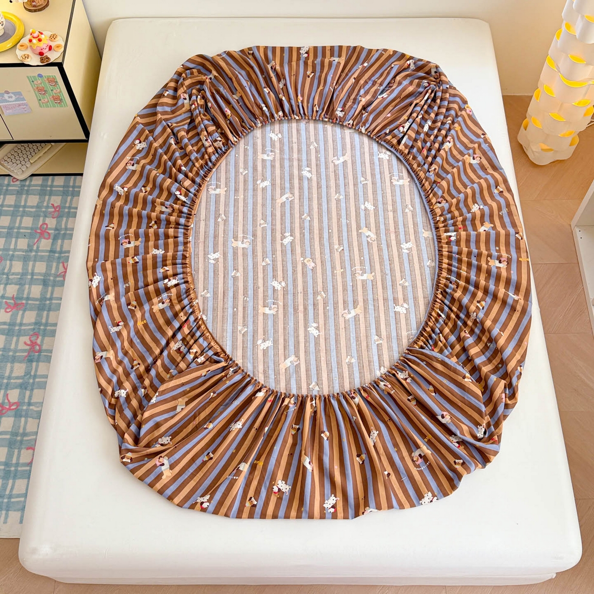 91家纺网 家纺一手货源 找家纺 沐辰 2025新款A类全棉纯棉双层纱单品床笠床笠单件单床笠 斑点狗