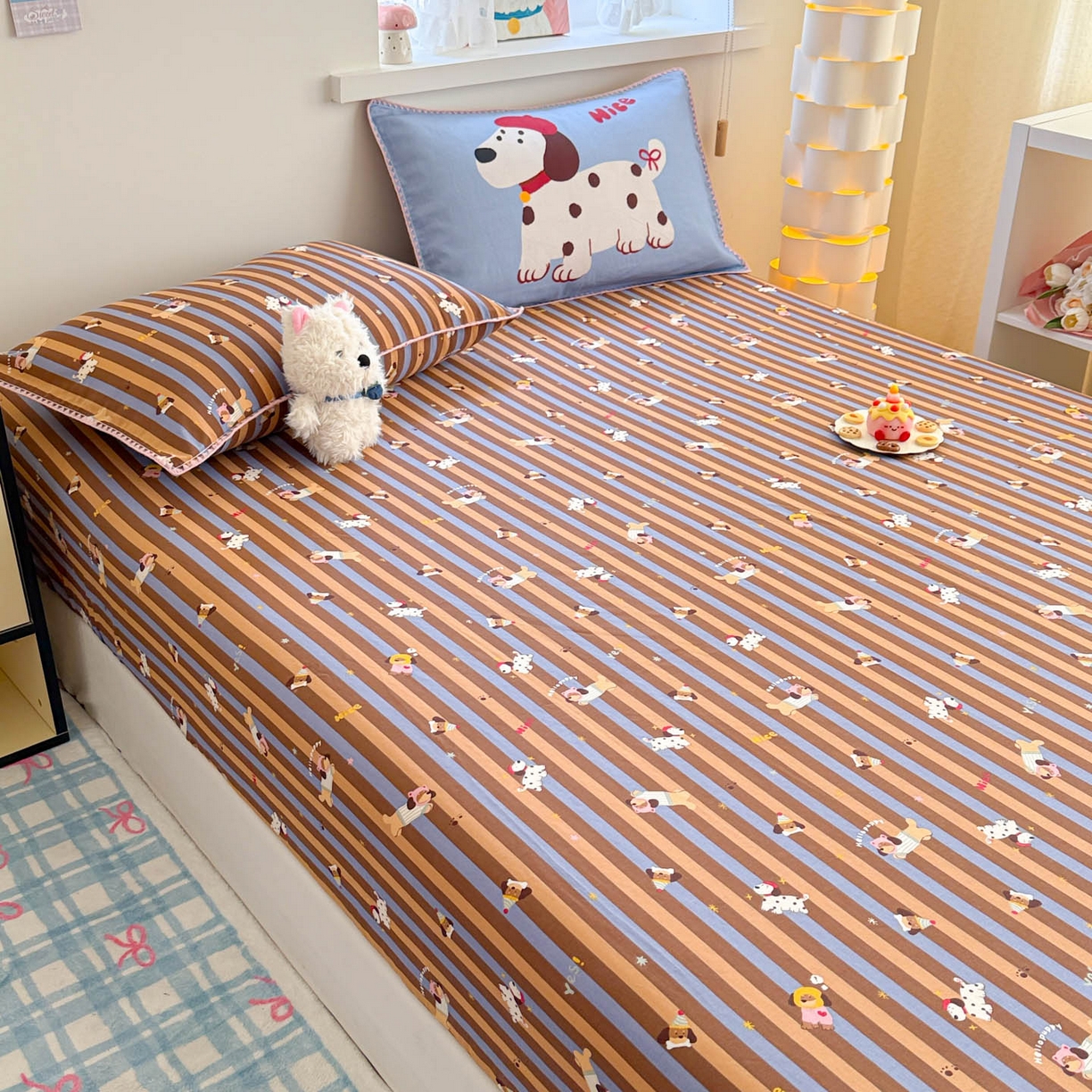 91家纺网 家纺一手货源 找家纺 沐辰 2025新款A类全棉纯棉双层纱单品床笠床笠单件单床笠 斑点狗