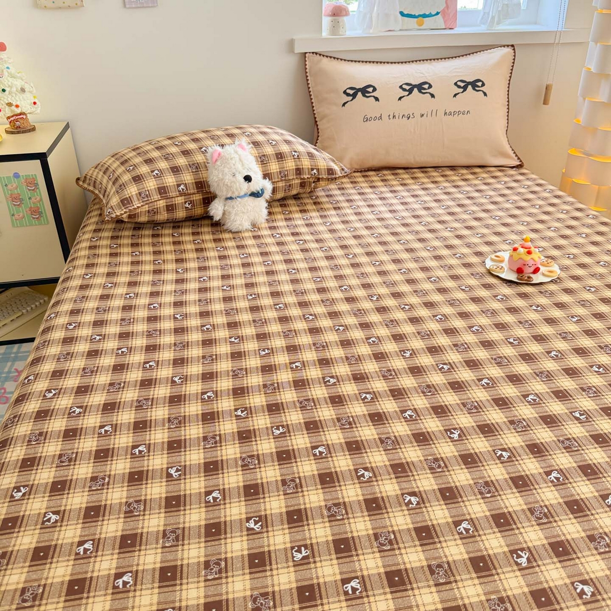 91家纺网 家纺一手货源 找家纺 沐辰 2025新款A类全棉纯棉双层纱单品床笠床笠单件单床笠 好运蝴蝶结