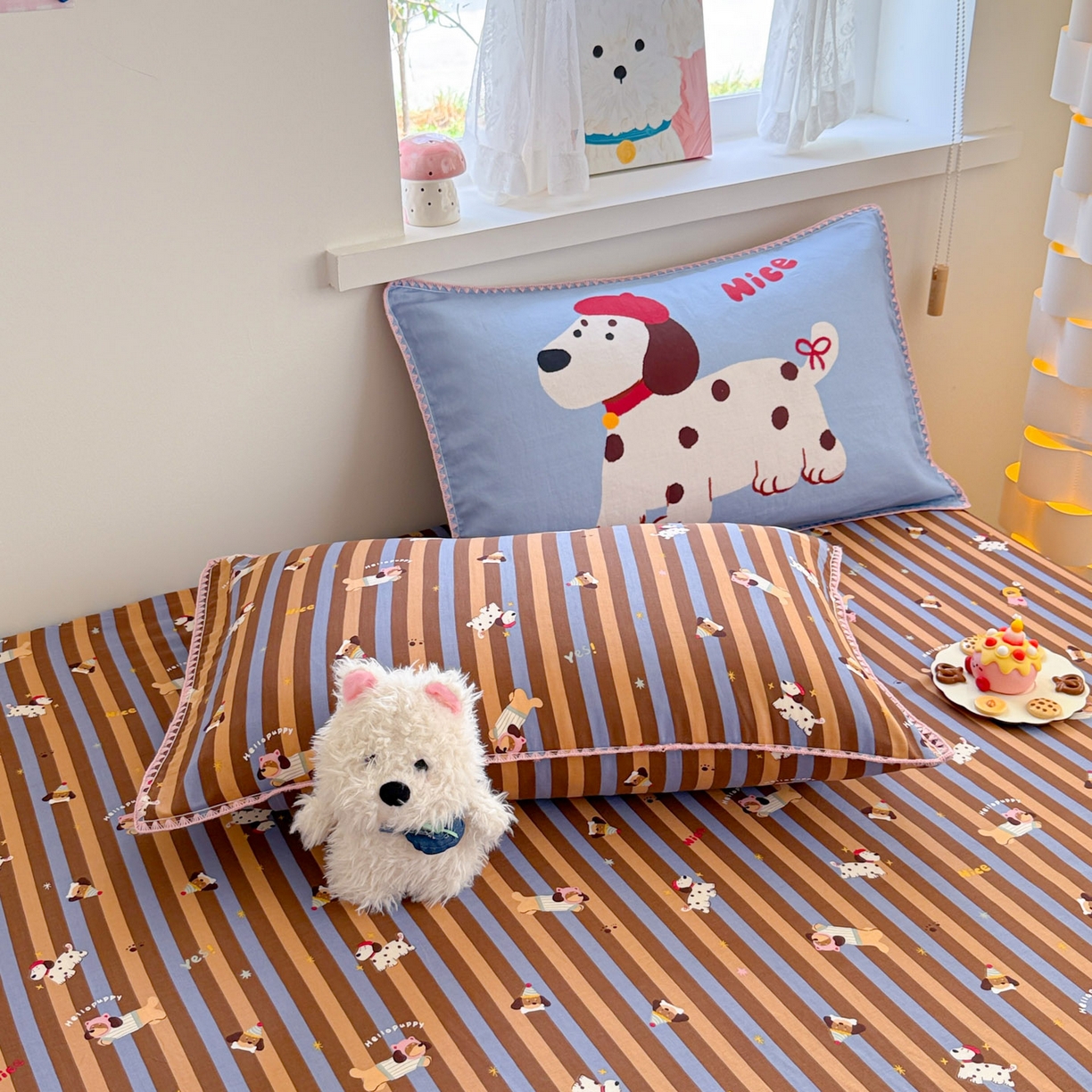 91家纺网 家纺一手货源 找家纺 沐辰 2025新款A类全棉纯棉双层纱单品床笠床笠单件单床笠 斑点狗