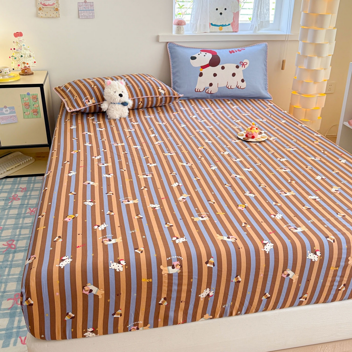 91家纺网 家纺一手货源 找家纺 沐辰 2025新款A类全棉纯棉双层纱单品床笠床笠单件单床笠 斑点狗