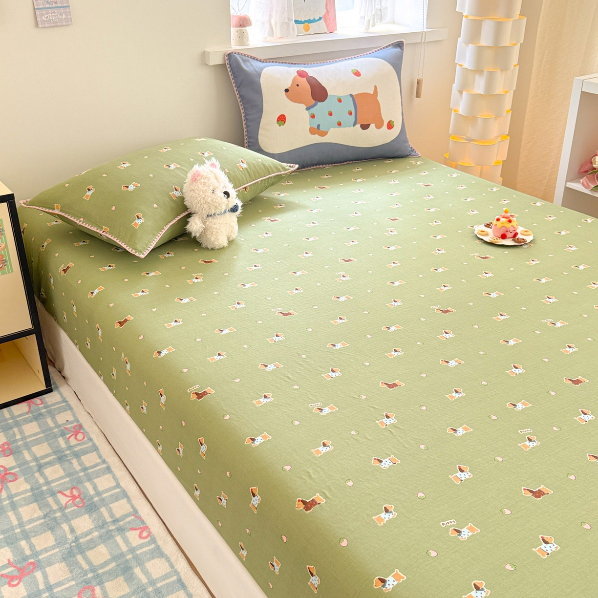 91家纺网 家纺一手货源 找家纺 沐辰 2025新款A类全棉纯棉双层纱单品床笠床笠单件单床笠 衬衫狗狗