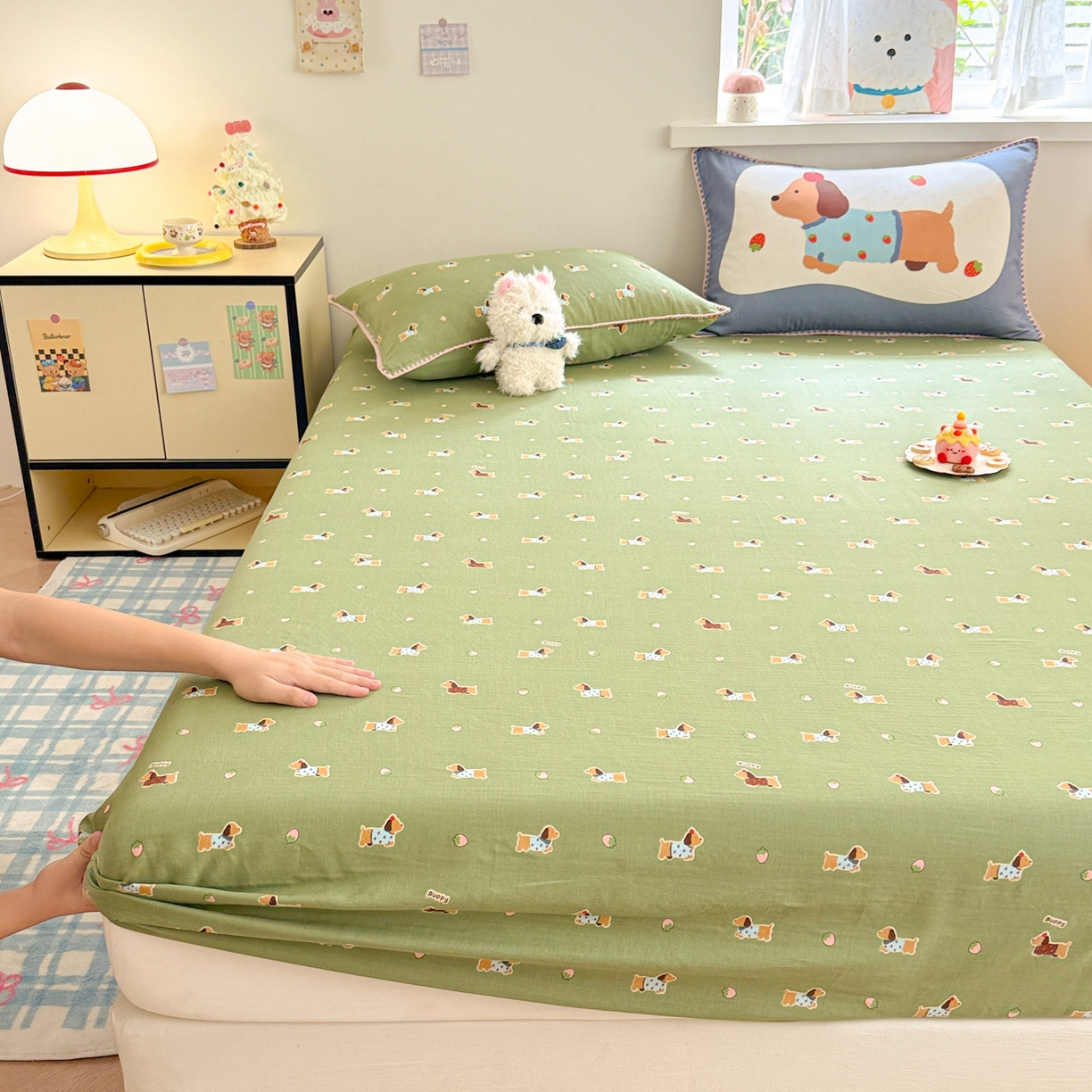 91家纺网 家纺一手货源 找家纺 沐辰 2025新款A类全棉纯棉双层纱单品床笠床笠单件单床笠 衬衫狗狗