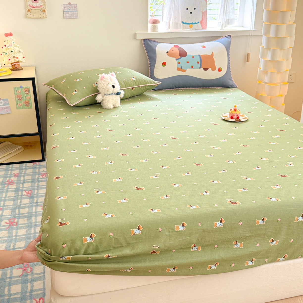 91家纺网 家纺一手货源 找家纺 沐辰 2025新款A类全棉纯棉双层纱单品床笠床笠单件单床笠 衬衫狗狗