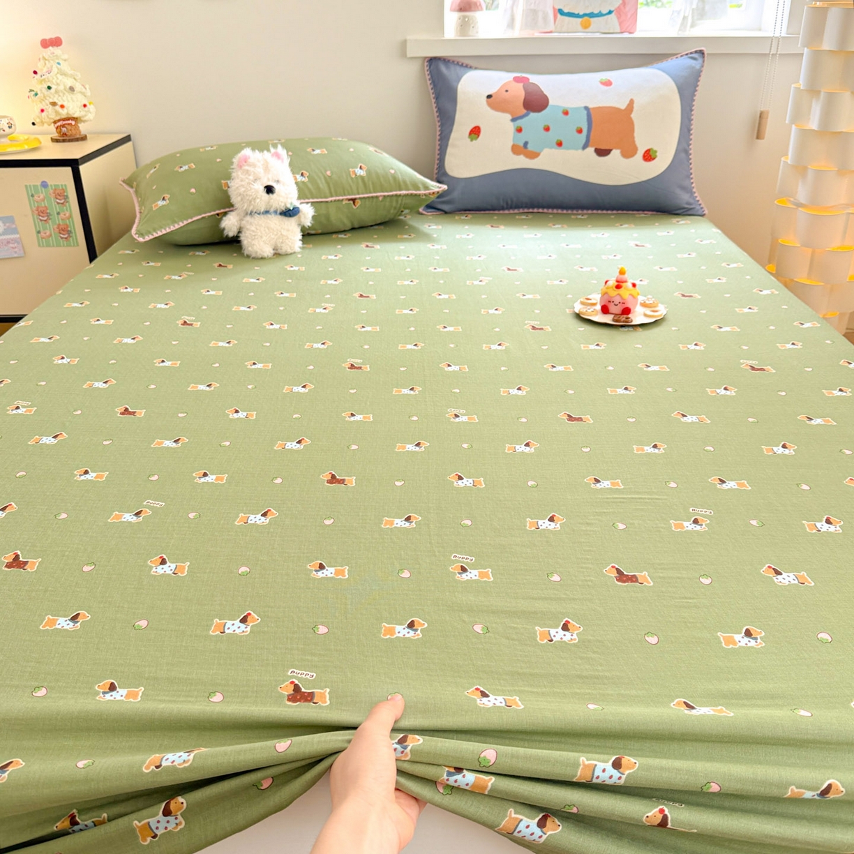 91家纺网 家纺一手货源 找家纺 沐辰 2025新款A类全棉纯棉双层纱单品床笠床笠单件单床笠 衬衫狗狗