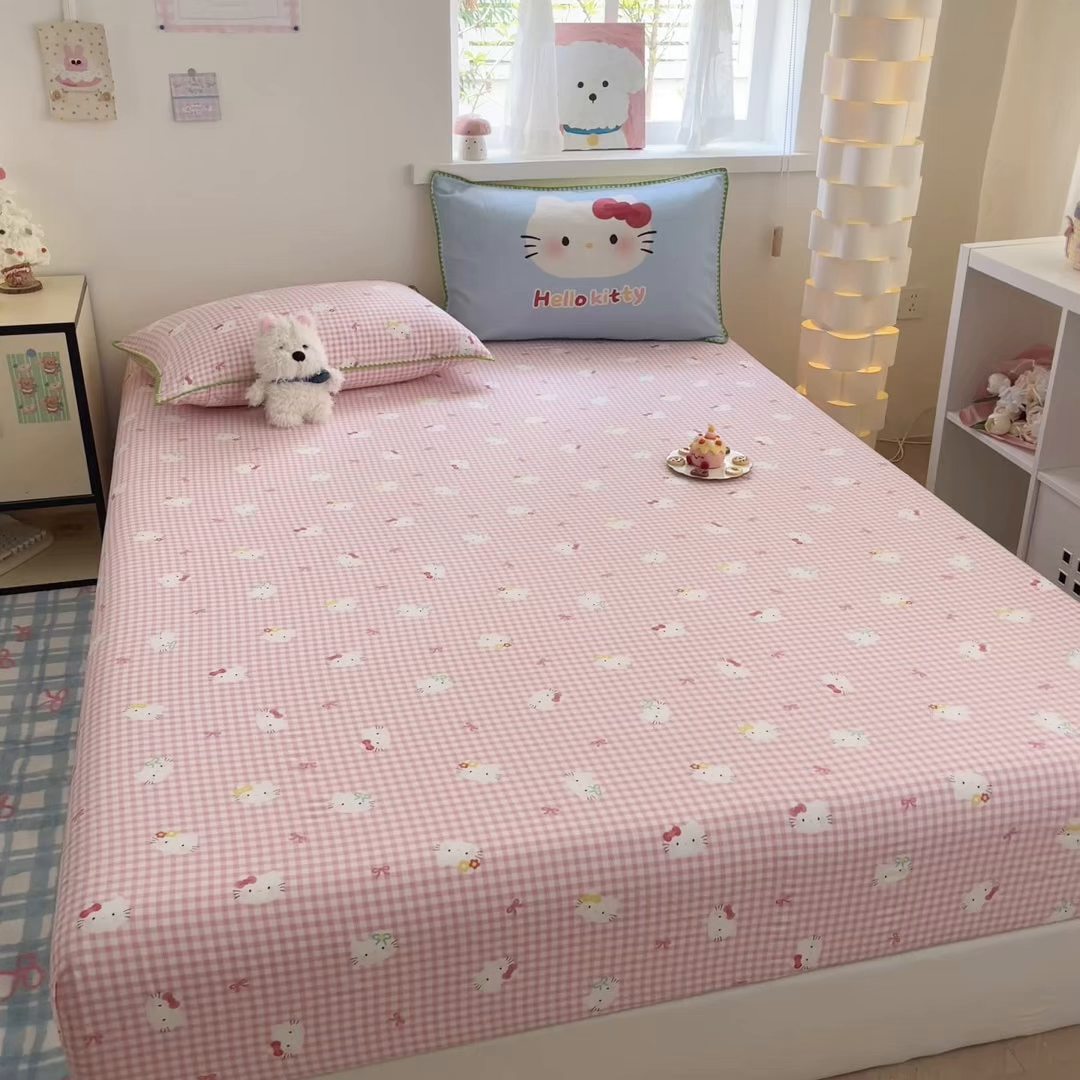 91家纺网 家纺一手货源 找家纺 沐辰 2025新款A类全棉纯棉双层纱单品床笠床笠单件单床笠 蓝色小猫