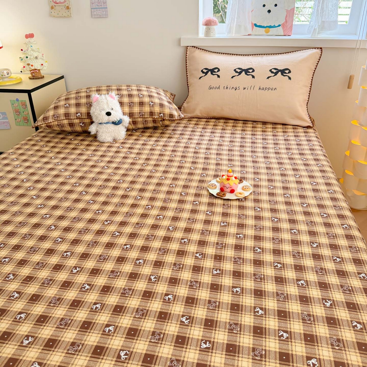 91家纺网 家纺一手货源 找家纺 沐辰 2025新款A类全棉纯棉双层纱单品床笠床笠单件单床笠 好运蝴蝶结