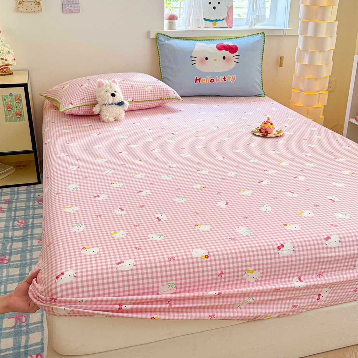 91家纺网 家纺一手货源 找家纺 沐辰 2025新款A类全棉纯棉双层纱单品床笠床笠单件单床笠 蓝色小猫