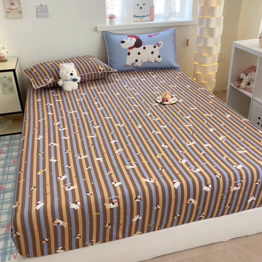 91家纺网 家纺一手货源 找家纺 沐辰 2025新款A类全棉纯棉双层纱单品床笠床笠单件单床笠 斑点狗