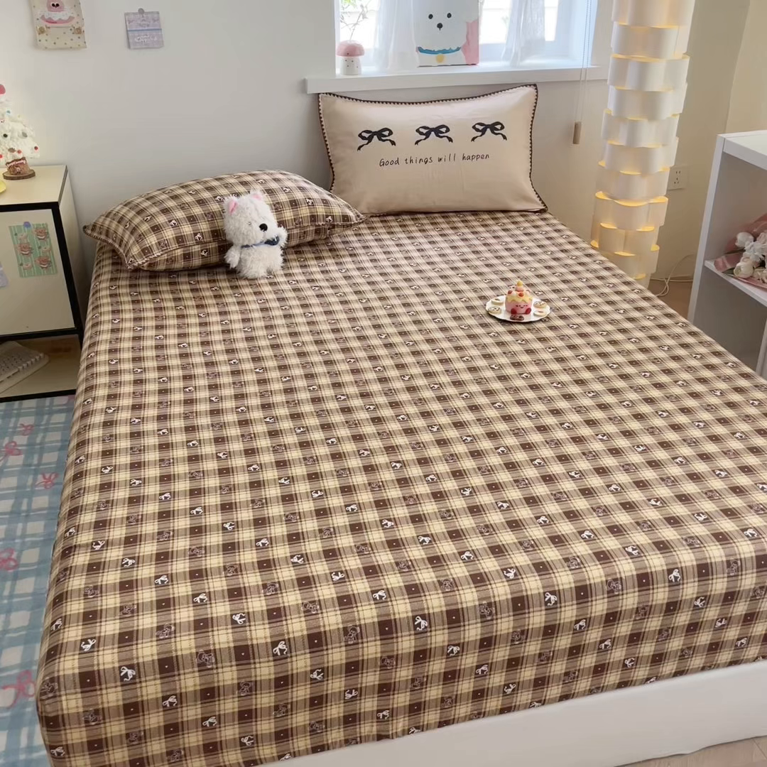 91家纺网 家纺一手货源 找家纺 沐辰 2025新款A类全棉纯棉双层纱单品床笠床笠单件单床笠 好运蝴蝶结