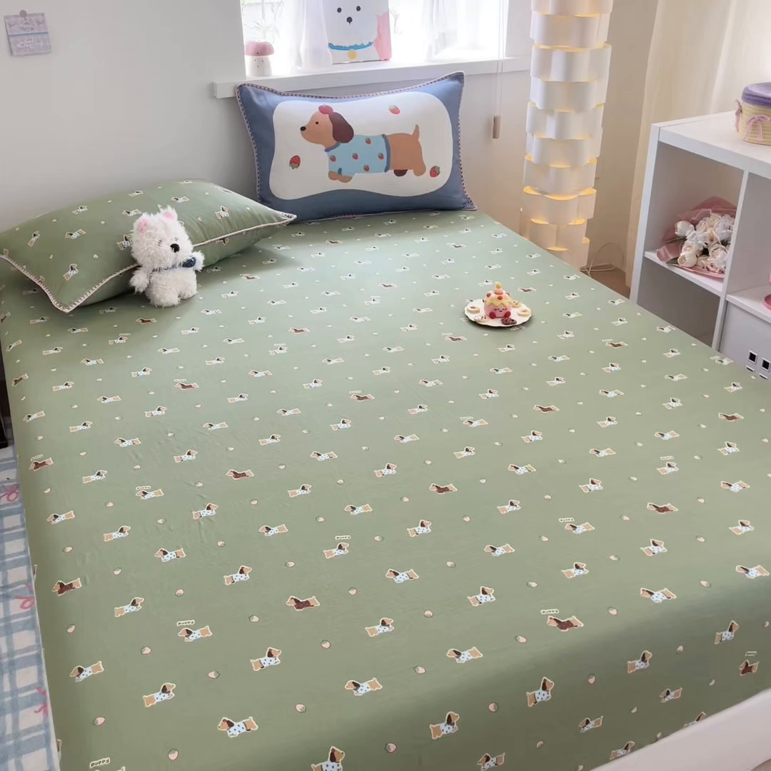 91家纺网 家纺一手货源 找家纺 沐辰 2025新款A类全棉纯棉双层纱单品床笠床笠单件单床笠 衬衫狗狗